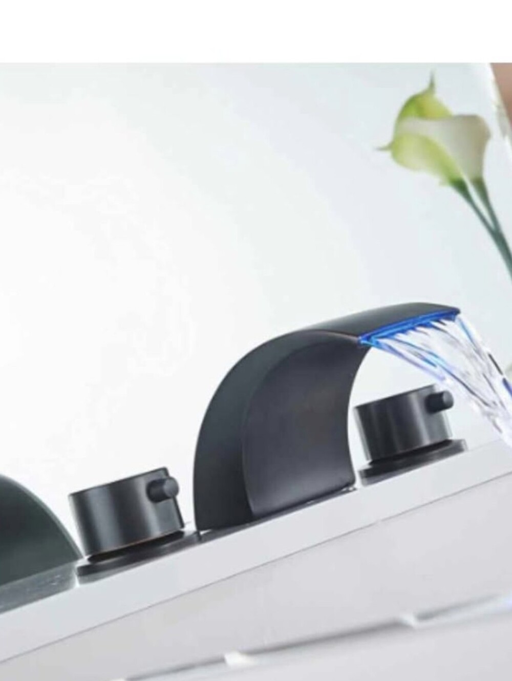 LED Black Waterfall Bathroom Faucet - Modern Deck-Mount Faucet - New In Box
